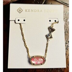 LoveShackFancy X Kendra Scott Elisa Luna Rosa Gold Bow Necklace Posey Pink NWT